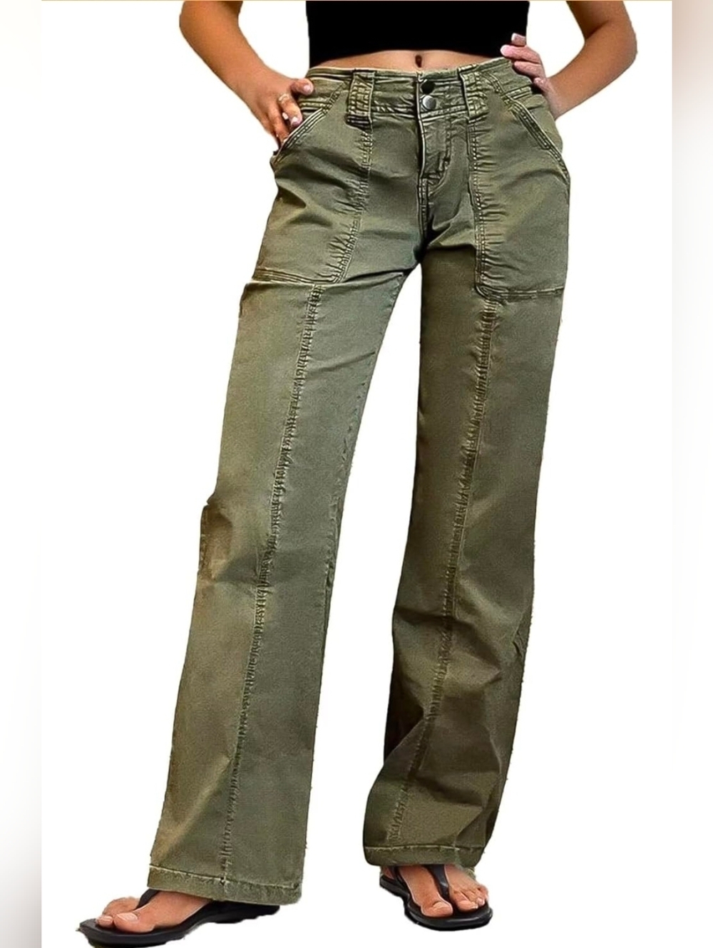 Flamingals Straight Leg Mid Rise Casual Solid Seam Front Flap Pocket Pants Sz XL